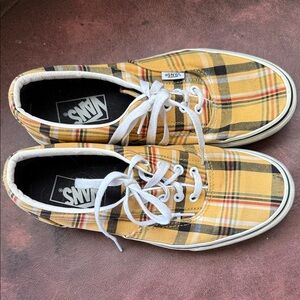 Vans Men's Yellow and Black Plaid Sneakers
